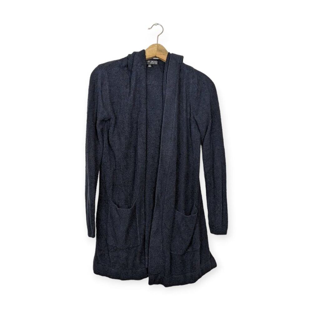 Barefoot Dreams Black Cozy Chic Lite Open Front Hooded Cardigan